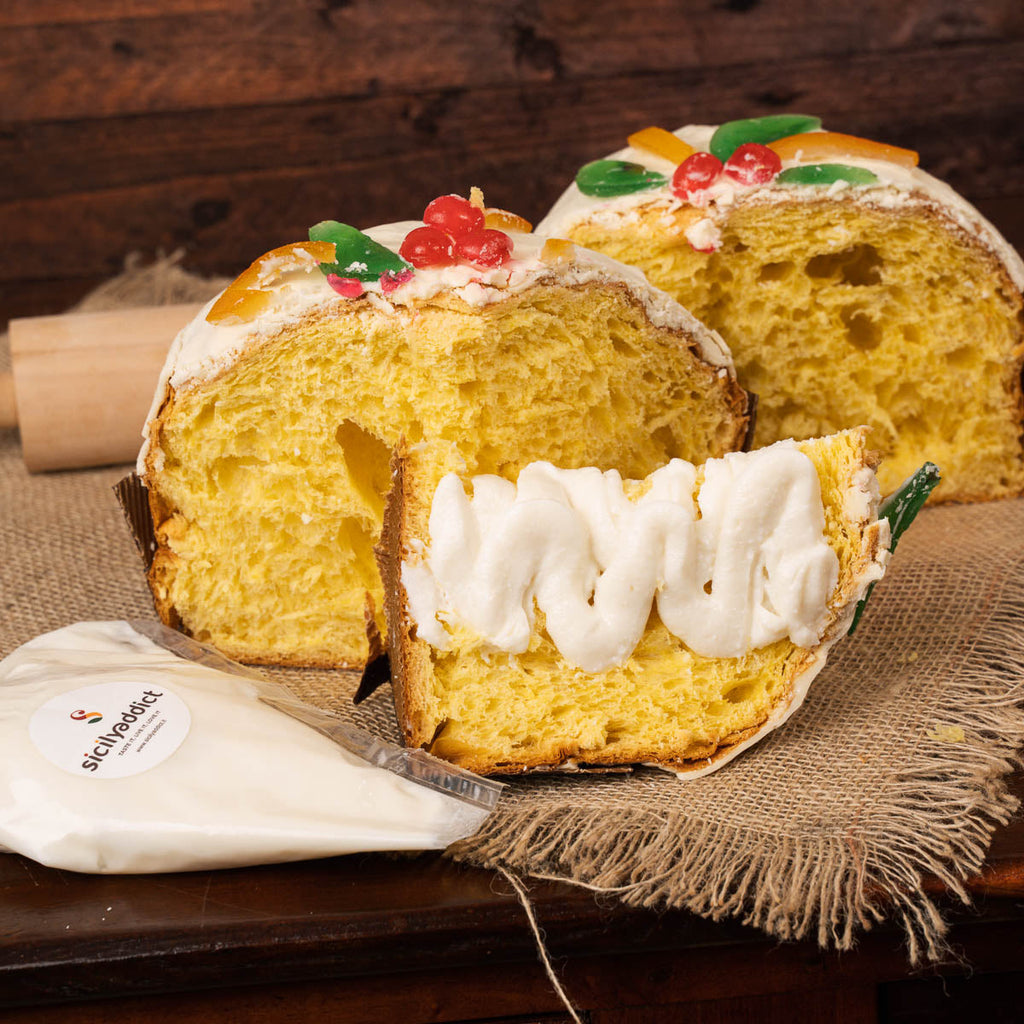 Panettone artigianale alla cassata siciliana Pancassata 1Kg + sac a poche di ricotta 500g