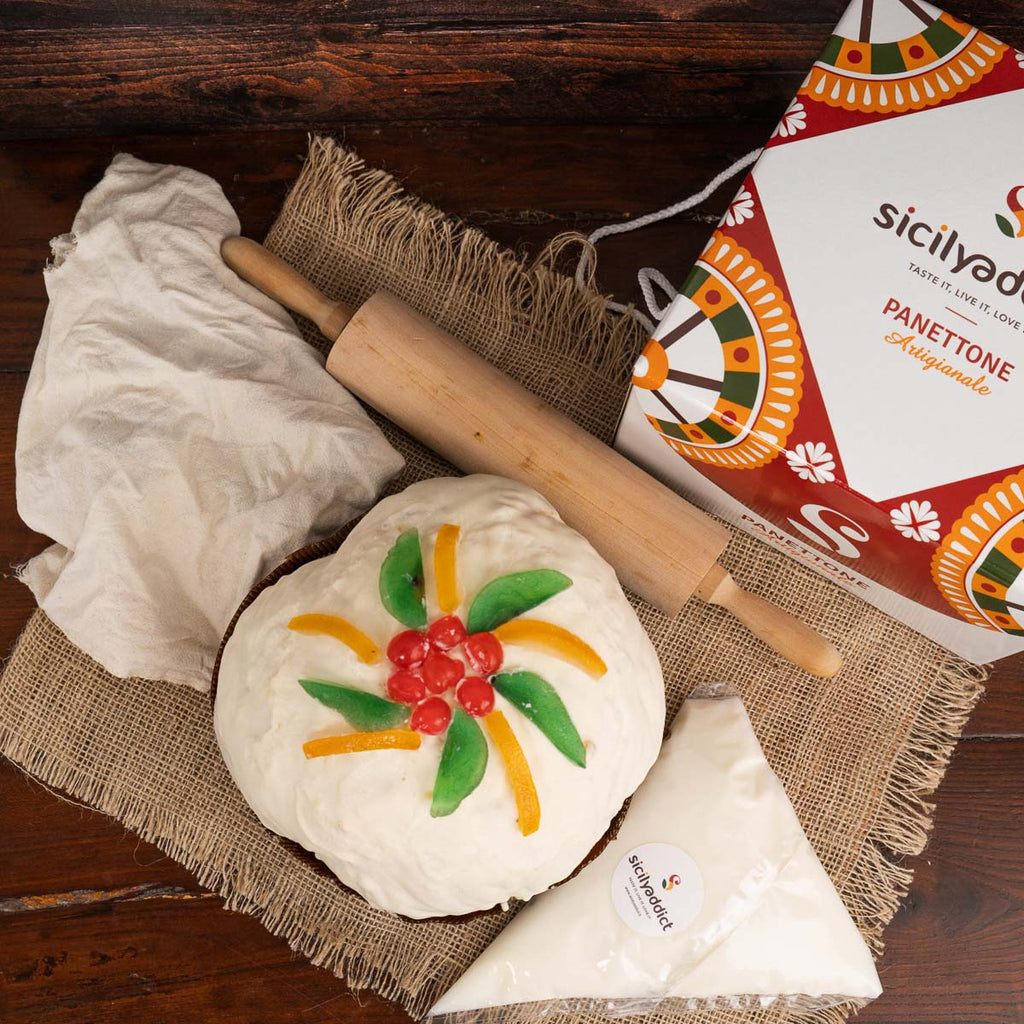 Panettone artigianale alla cassata siciliana Pancassata 1Kg + sac a poche di ricotta 500g