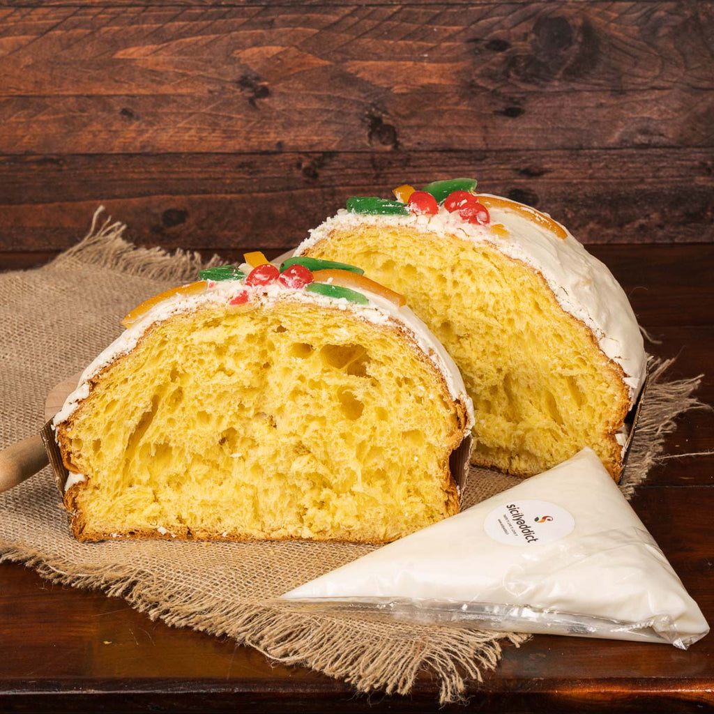 Panettone artigianale alla cassata siciliana Pancassata 1Kg + sac a poche di ricotta 500g